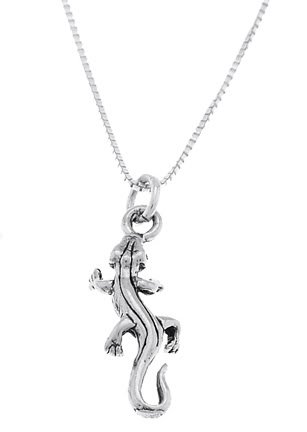 STERLING SILVER GECKO LIZARD / DESERT LIZARD CHARM WITH 16 inch BOX CHAIN NECKLACE