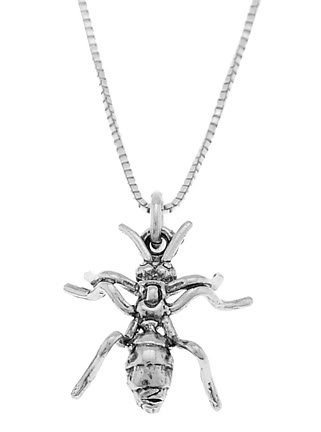 STERLING SILVER INSECT ANT CHARM WITH 16 INCH BOX CHAIN NECKLACE