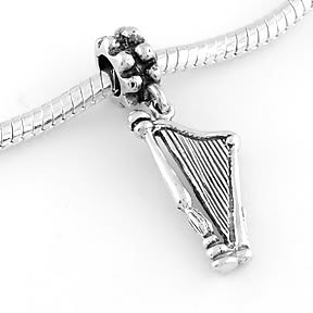STERLING SILVER DANGLING HARP EUROPEAN BEAD