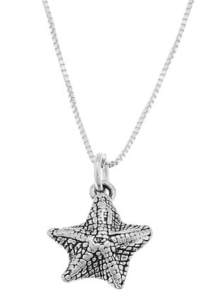STERLING SILVER OCEAN'S STARFISH CHARM WITH 16 inch BOX CHAIN NECKLACE