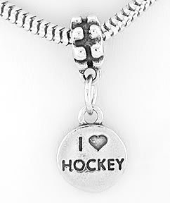 STERLING SILVER DANGLING I LOVE HOCKEY EUROPEAN BEAD