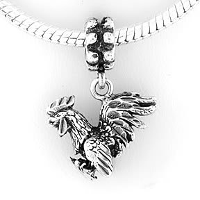 STERLING SILVER DANGLING ROOSTER EUROPEAN BEAD