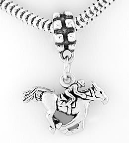 STERLING SILVER DANGLING HORSE & JOCKEY EUROPEAN BEAD