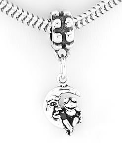 STERLING SILVER DANGLING FROG SITTING ON MOON EUROPEAN BEAD
