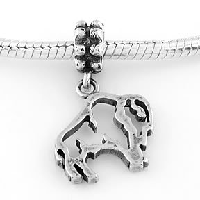 STERLING SILVER DANGLING BUFFALO FRAME EUROPEAN BEAD