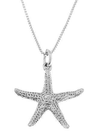 STERLING SILVER NAUTICAL STARFISH / OCEAN STARFISH CHARM WITH 16 inch BOX CHAIN NECKLACE