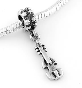 STERLING SILVER 925 DANGLING VIOLIN EUROPEAN BEAD