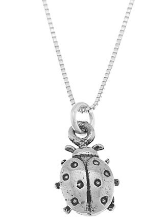 STERLING SILVER LUCKY LADYBUG / LADY BUG CHARM WITH 16 inch BOX CHAIN NECKLACE