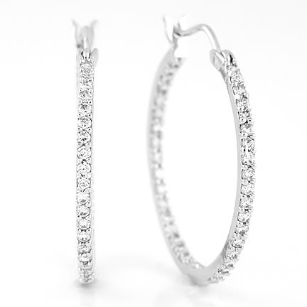 STERLING SILVER CZ 27MM INSIDE OUT ROUND HOOP EARRINGS