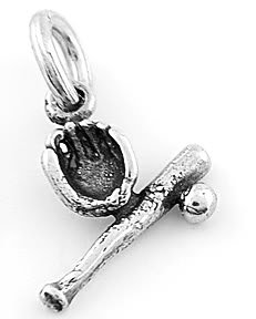 STERLING SILVER BASEBALL GLOVE BAT & BALL CHARM/PENDANT