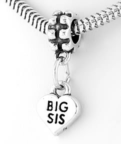 STERLING SILVER DANGLE BIG SIS HEART EUROPEAN BEAD