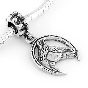 STERLING SILVER DANGLE HORSESHOE & HORSE EUROPEAN BEAD