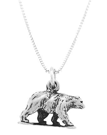 STERLING SILVER GRIZZLY BEAR CHARM WITH 16 inch BOX CHAIN NECKLACE
