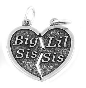 STERLING SILVER SHAREABLE BIG SIS LIL SIS HEART CHARM/PENDANT
