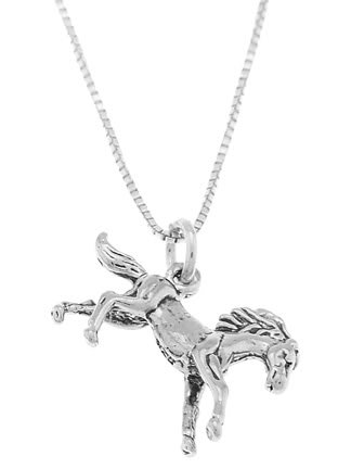 STERLING SILVER BABY PONY /GALLOPING HORSE CHARM WITH 16 inch BOX CHAIN NECKLACE