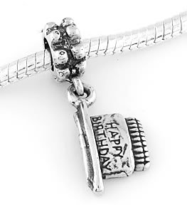 STERLING SILVER DANGLE HAPPY BIRTHDAY CAKE EUROPEAN BEAD