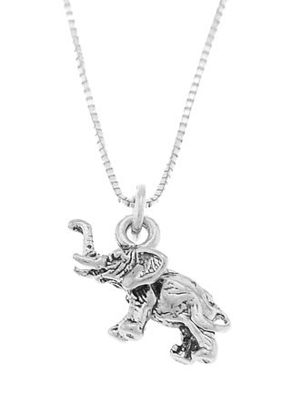 STERLING SILVER BABY ELEPHANT / LUCKY ELEPHANT CHARM WITH 16 inch BOX CHAIN NECKLACE