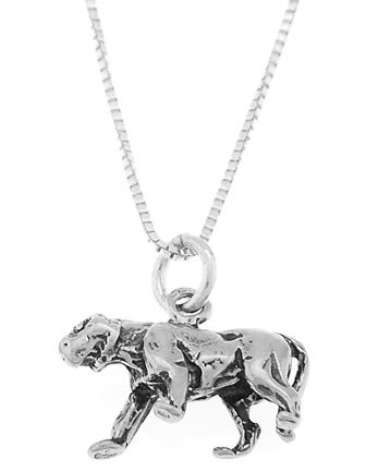 STERLING SILVER PROWLING PANTHER CHARM WITH 18 inch BOX CHAIN NECKLACE