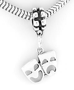 STERLING SILVER DANGLING MASKS COMEDY TRAGEDY EUROPEAN BEAD