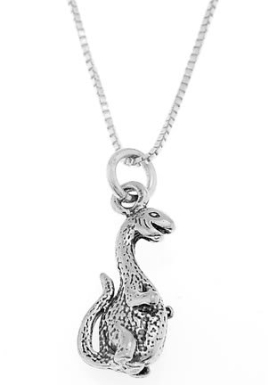 STERLING SILVER DINOSAUR / DINO CHARM WITH 16 inch BOX CHAIN NECKLACE