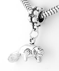 STERLING SILVER DANGLING 3D MANATEE EUROPEAN BEAD