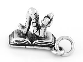 STERLING SILVER 3D OPEN BOOK & BOOKWORM CHARM/PENDANT