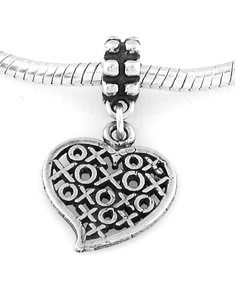 STERLING SILVER DANGLE XOXO HEART HUGS & KISSES EUROPEAN BEAD