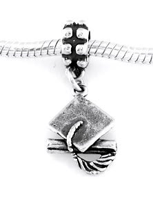 STERLING SILVER DANGLE GRADUATES HAT & DIPLOMA EUROPEAN BEAD