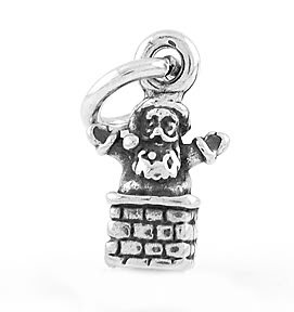 STERLING SILVER SANTA GOING DOWN A CHIMNEY CHARM/PENDANT