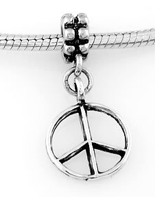 STERLING SILVER DANGLING PEACE SIGN EUROPEAN BEAD