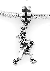 STERLING SILVER DANGLE BOY BASEBALL PLAYER BATTING EUROPEAN BEAD