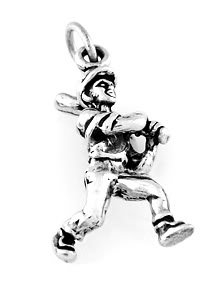 STERLING SILVER MALE BASEBALL PLAYER BAT CHARM/PENDANT