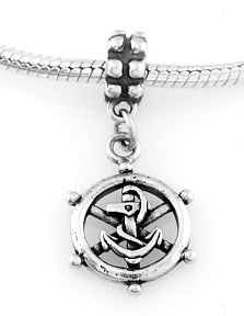 STERLING SILVER DANGLE CAPTAIN'S WHEEL W/ ANCHOR EUROPEAN BEAD