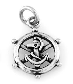 STERLING SILVER CAPTAIN WHEEL WITH ANCHOR CHARM/PENDANT