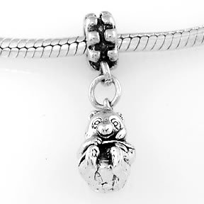 STERLING SILVER DANGLE PANDA BEAR EATING BAMBOO EUROPEAN BEAD