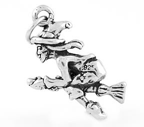 STERLING SILVER WITCH FLYING ON A BROOM CHARM/PENDANT