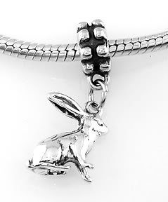 STERLING SILVER DANGLING LONG EAR RABBIT EUROPEAN BEAD