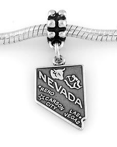STERLING SILVER DANGLING STATE OF NEVADA EUROPEAN BEAD