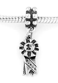 STERLING SILVER DANGLE FIRST PLACE RIBBON EUROPEAN BEAD