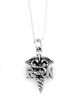 STERLING SILVER RN REGISTERED NURSE CHARM 20" BOX CHAIN