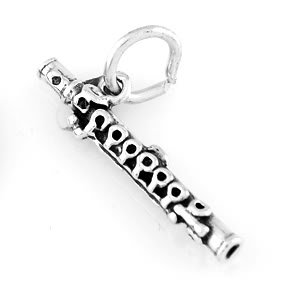 STERLING SILVER WOODWIND FLUTE CHARM W/ 16" BOX CHAIN