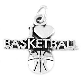 STERLING SILVER I LOVE BASKETBALL CHARM W/ 16" BOX CHAIN