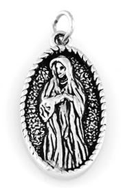 STERLING SILVER OVAL VIRGIN MARY CHARM W/ 16" BOX CHAIN