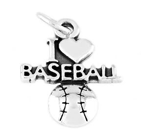 STERLING SILVER I LOVE BASEBALL CHARM W/ 16" BOX CHAIN