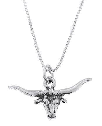 STERLING SILVER LONG HORN BULL CHARM WITH 16 inch BOX CHAIN NECKLACE