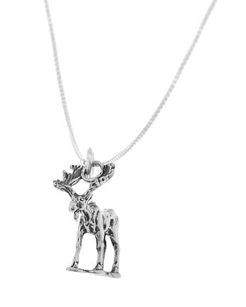 STERLING SILVER MOOSE ELK CHARM WITH 16 inch BOX CHAIN NECKLACE