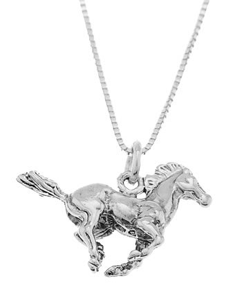 STERLING SILVER RUNNING MUSTANG STALLION HORSE CHARM WITH 16 inch BOX CHAIN NECKLACE