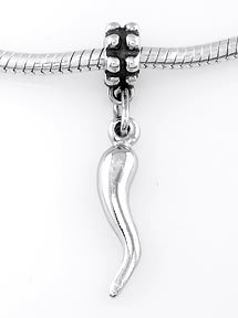 STERLING SILVER DANGLING LARGE ITALIAN HORN EUROPEAN BEAD