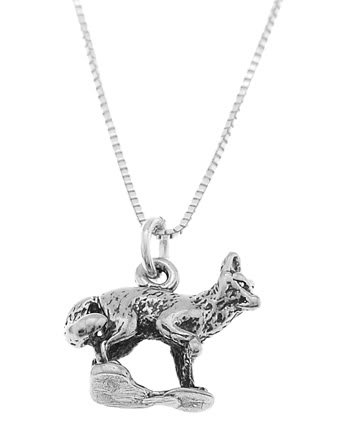STERLING SILVER FOX WITH TAIL CURLED UP CHARM WITH 16 INCH BOX CHAIN NECKLACE