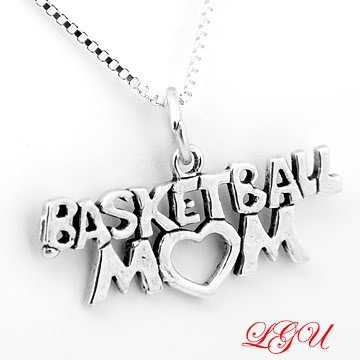 STERLING SILVER BASKETBALL MOM CHARM WITH 16" BOX CHAIN NECKLACE